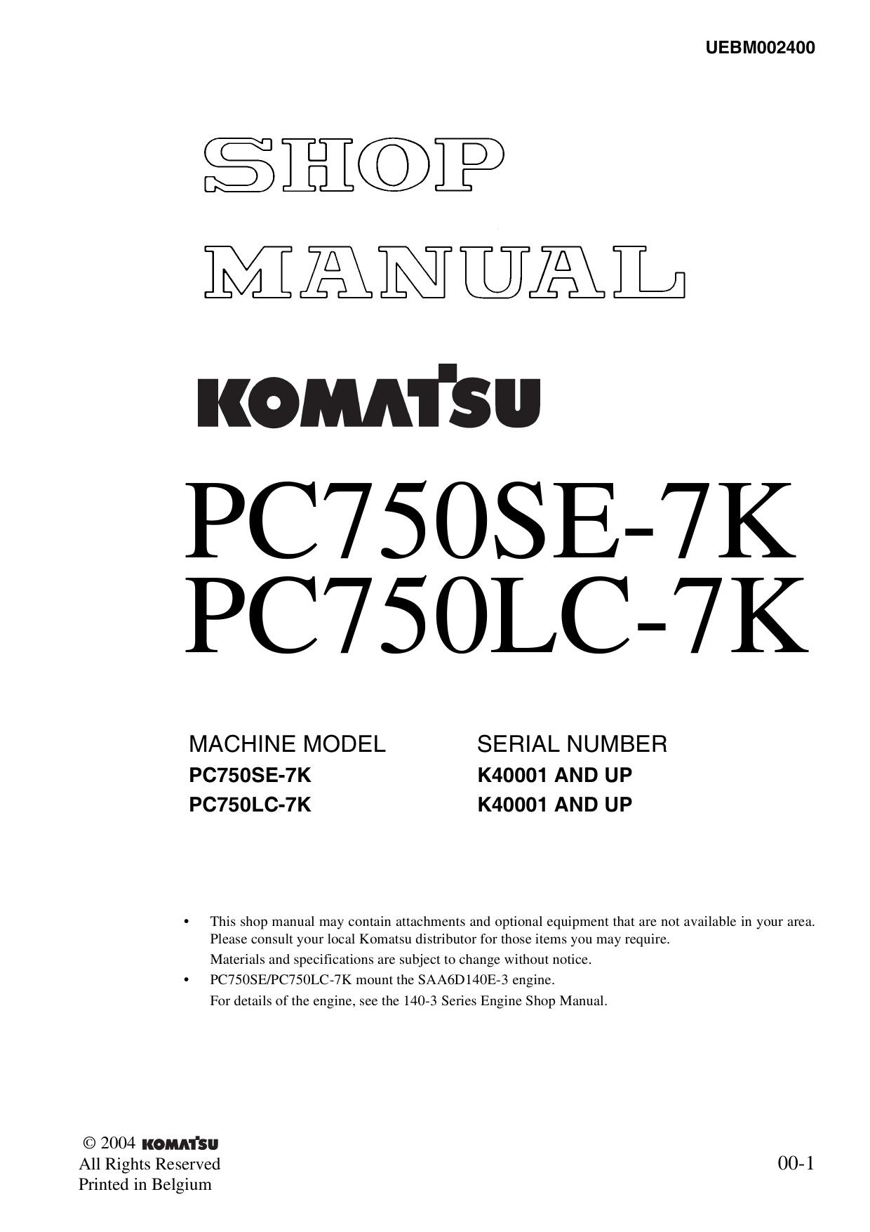 PC750SE-7K, PC750LC-7K Shop Manual